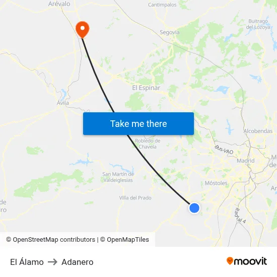 El Álamo to Adanero map