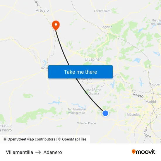 Villamantilla to Adanero map