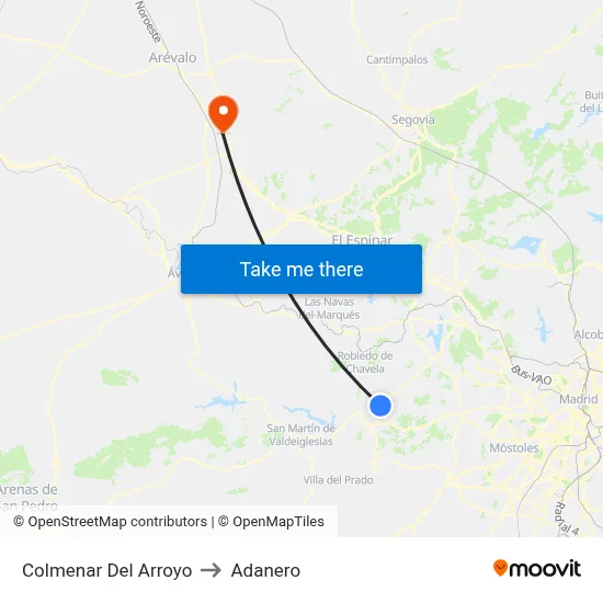 Colmenar Del Arroyo to Adanero map