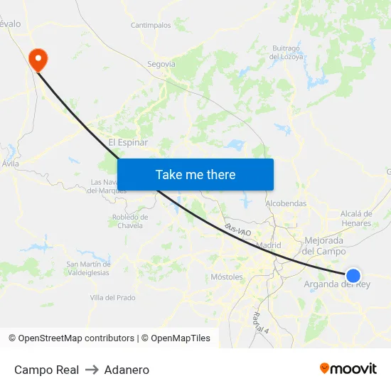Campo Real to Adanero map