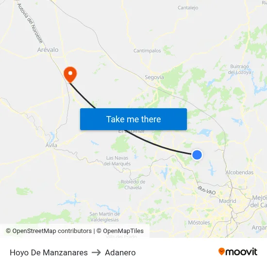 Hoyo De Manzanares to Adanero map