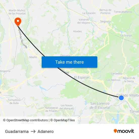 Guadarrama to Adanero map