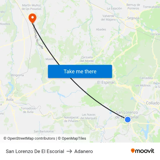 San Lorenzo De El Escorial to Adanero map