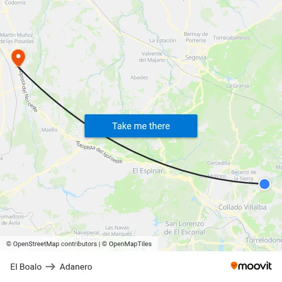 El Boalo to Adanero map