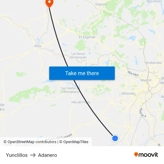 Yunclillos to Adanero map