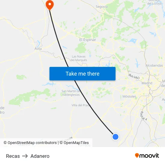 Recas to Adanero map