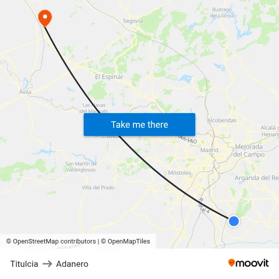 Titulcia to Adanero map