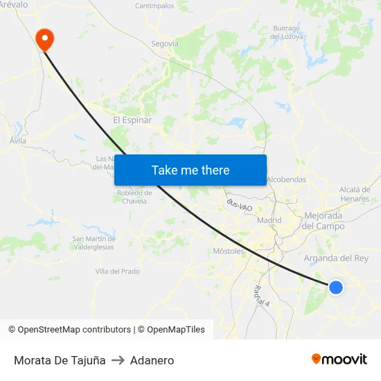 Morata De Tajuña to Adanero map