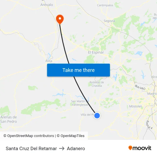 Santa Cruz Del Retamar to Adanero map