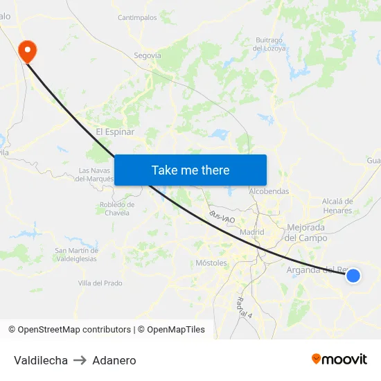 Valdilecha to Adanero map