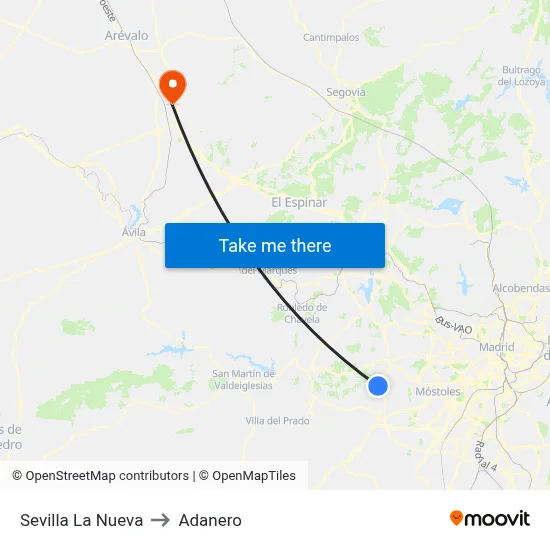 Sevilla La Nueva to Adanero map