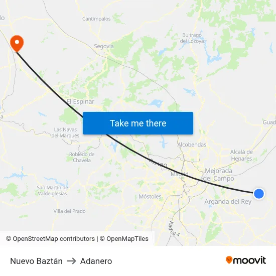 Nuevo Baztán to Adanero map