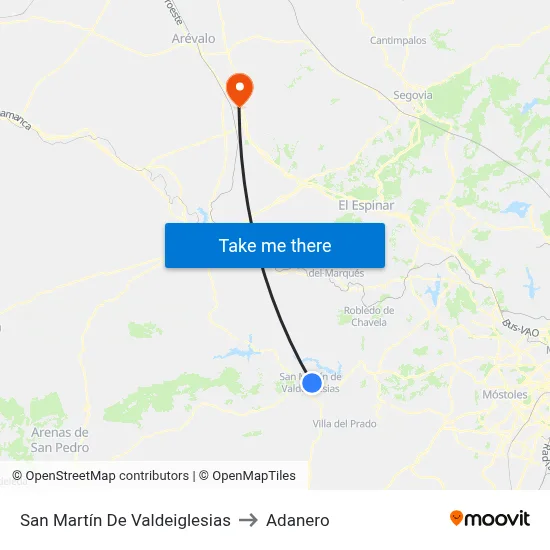 San Martín De Valdeiglesias to Adanero map
