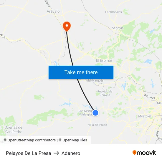 Pelayos De La Presa to Adanero map