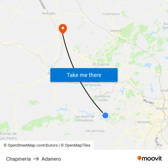 Chapinería to Adanero map