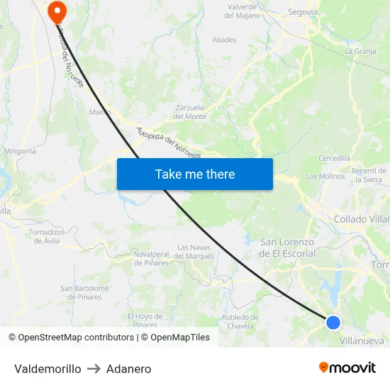 Valdemorillo to Adanero map