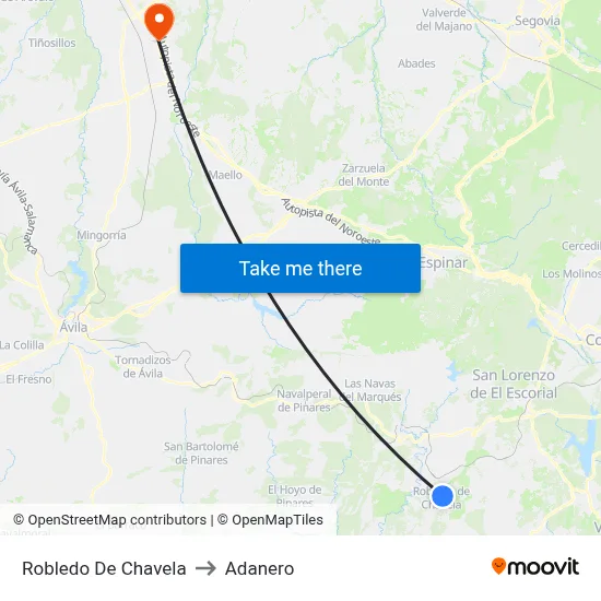 Robledo De Chavela to Adanero map