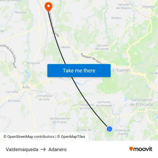 Valdemaqueda to Adanero map