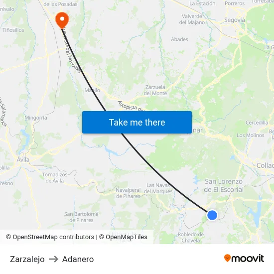 Zarzalejo to Adanero map