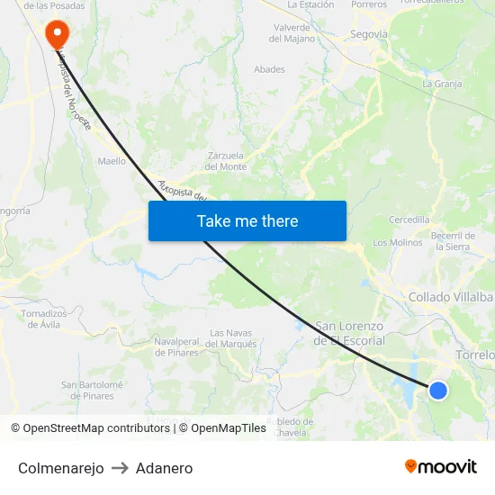 Colmenarejo to Adanero map