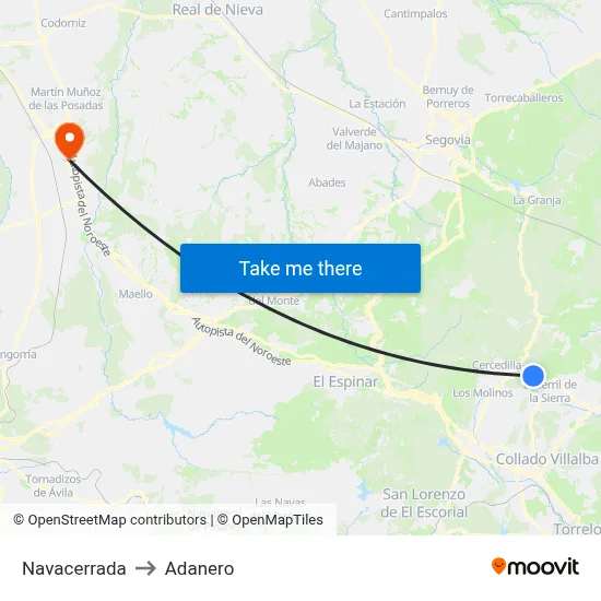 Navacerrada to Adanero map