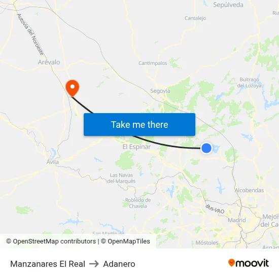 Manzanares El Real to Adanero map