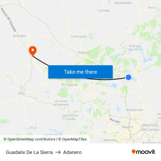 Guadalix De La Sierra to Adanero map