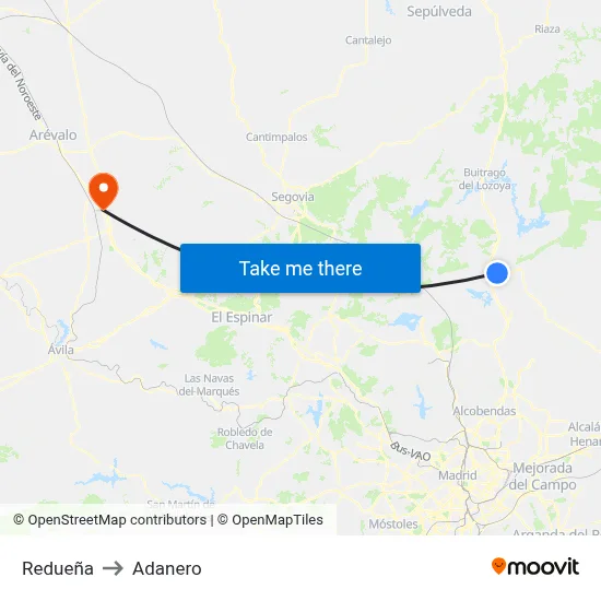 Redueña to Adanero map