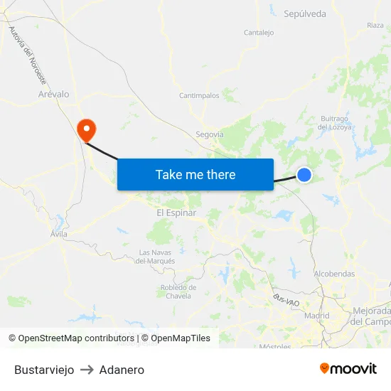 Bustarviejo to Adanero map