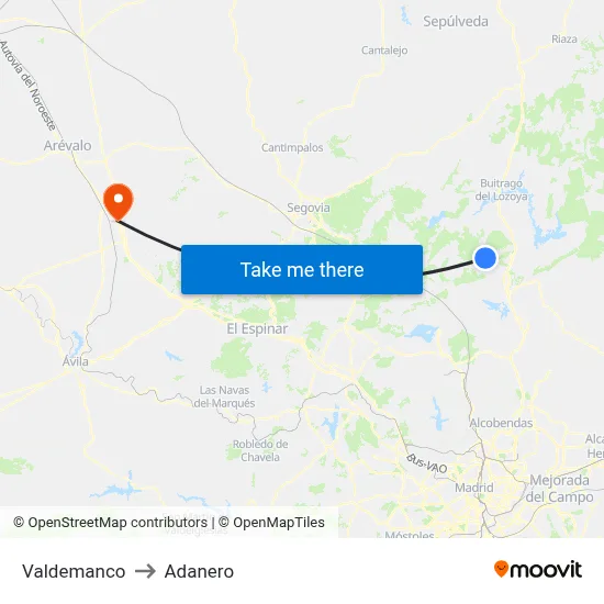 Valdemanco to Adanero map