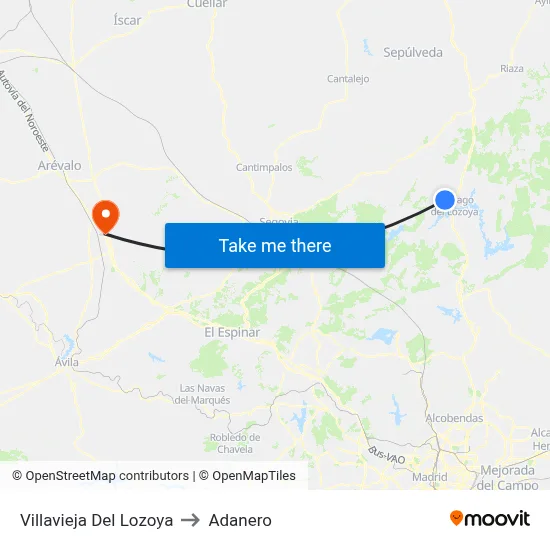 Villavieja Del Lozoya to Adanero map