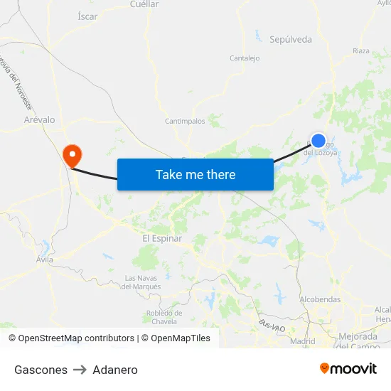 Gascones to Adanero map