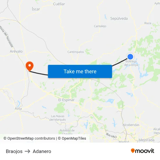 Braojos to Adanero map