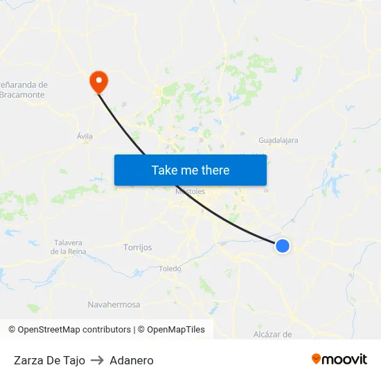 Zarza De Tajo to Adanero map