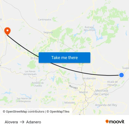 Alovera to Adanero map