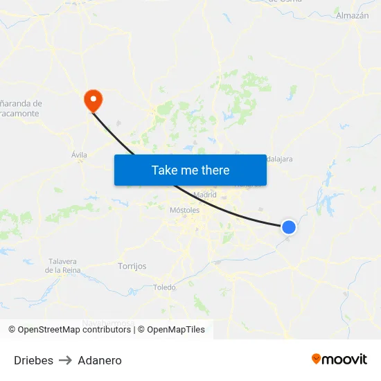 Driebes to Adanero map