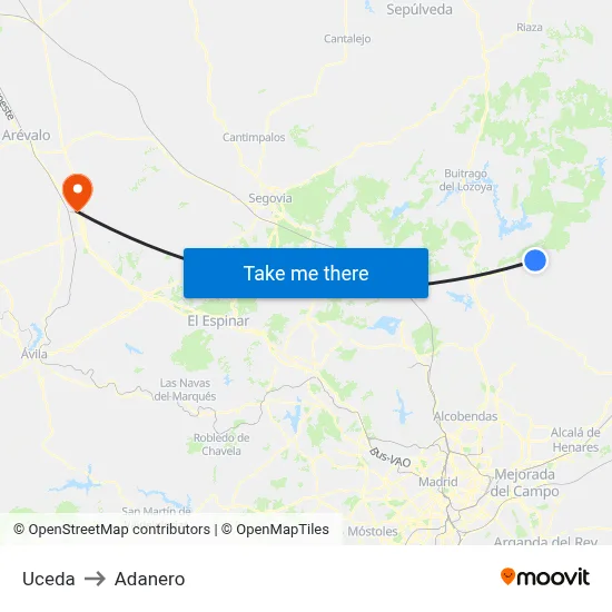 Uceda to Adanero map