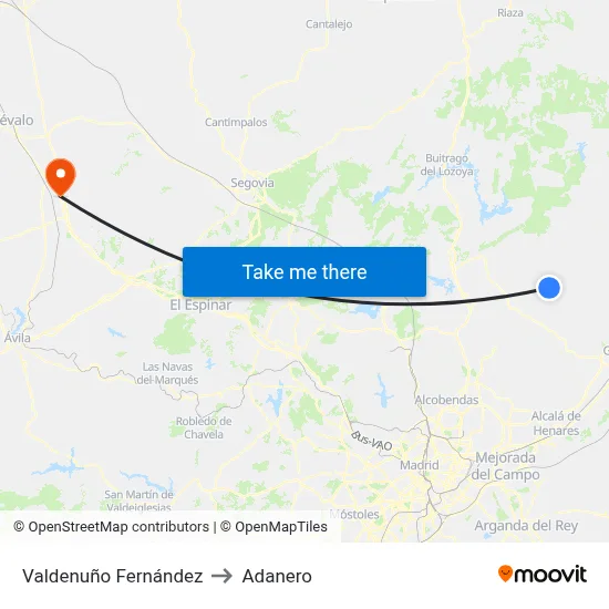 Valdenuño Fernández to Adanero map