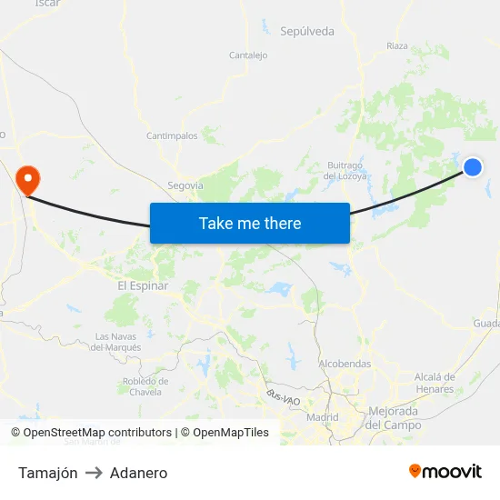 Tamajón to Adanero map