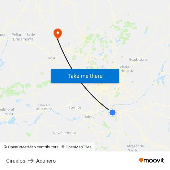 Ciruelos to Adanero map