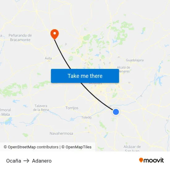 Ocaña to Adanero map