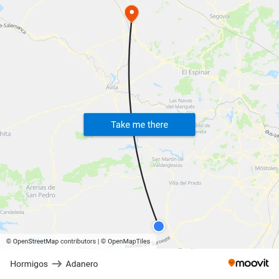 Hormigos to Adanero map