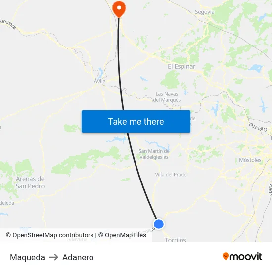 Maqueda to Adanero map