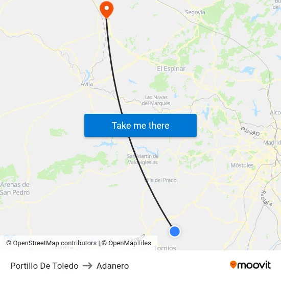 Portillo De Toledo to Adanero map