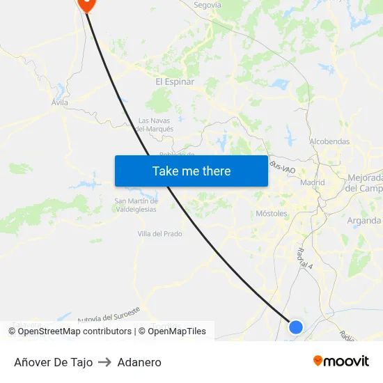 Añover De Tajo to Adanero map