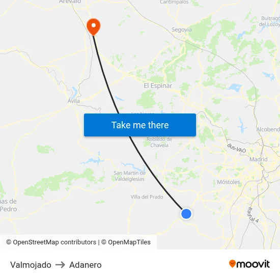 Valmojado to Adanero map
