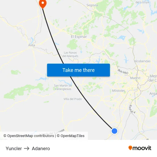 Yuncler to Adanero map