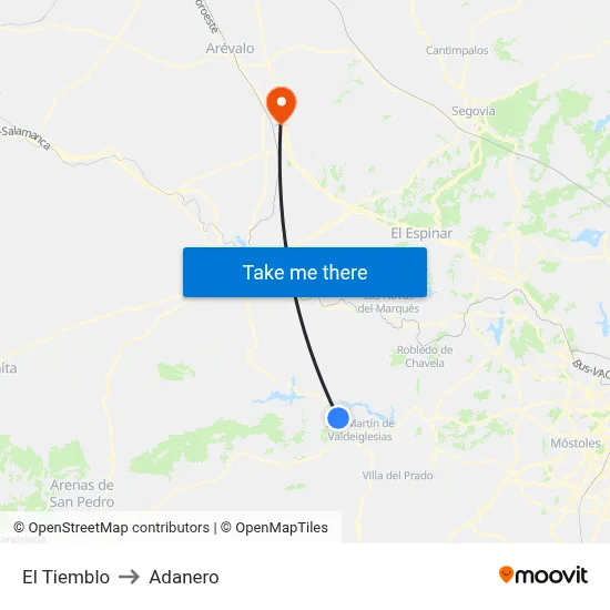 El Tiemblo to Adanero map
