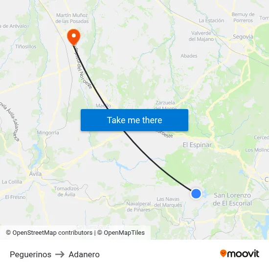 Peguerinos to Adanero map