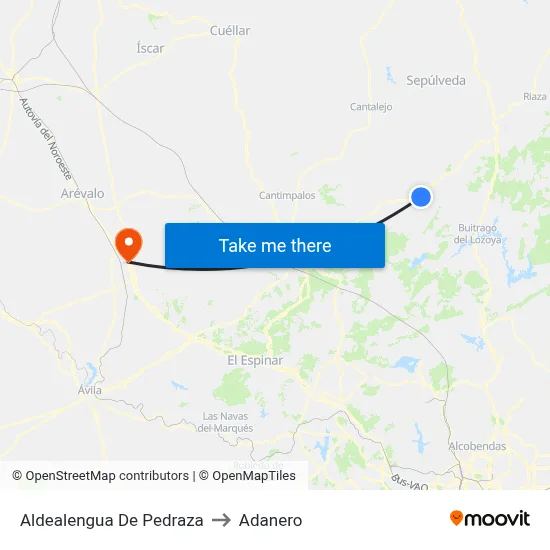 Aldealengua De Pedraza to Adanero map
